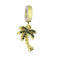 18k gold plated stainless steel coconut tree pendant with green zircon stones for DIY jewelry - Green Rhinestone Coconut Tree (NO.4)