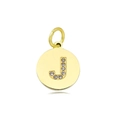 Ronde hanger van 18k verguld roestvrij staal met sprankelende letter J van zirkonia - Set van 3 / Letter J (Lotuswortel)