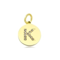 Ronde hanger van 18k verguld roestvrij staal met de letter K ingelegd met kleine kristallen - Set van 3 / Letter K (Donkerrood)