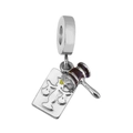 Justice theme charm with silver gavel and scales of justice on a white background - Scale of Justice and Gavel