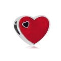 Polished stainless steel red heart charm with hollow heart detail for charm bracelets - Deep Red Hollow Heart Style (NO.4)