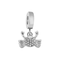Silver crab charm bead with sparkling white zircons for DIY jewelry making - Crab (NO.7)