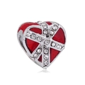 Abalorio de corazón plateado con esmalte rojo y cristales para pulseras de bricolaje - Corazón Rojo Grande