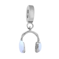 Blue headphone charm bead in stainless steel and enamel for DIY jewelry bracelets - Headphone