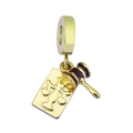 18k gold justice charm featuring gavel and scales of justice on white background - Law Theme Style / Set of 3 / Gold