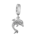 Sparkling silver dolphin charm bead with clear crystal stones and a polished ring - Dolphin (NO.10)