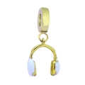 18k gold plated headphone charm with light blue enamel finish for DIY jewelry making - Headphone Style / Set of 3 / Gold