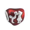 Charm cuore smaltato rosso con sagoma ragazza e cane per bracciali in acciaio inossidabile - Cuore Silhouette Ragazza e Cane / Rosso/Argento