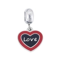 Ciondolo a cuore in argento con smalto rosso e nero e scritta Love per bracciali DIY - Cuore Doppio con Scritta Love / Combo Rosso Nero Argento