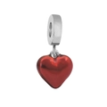 DIY stainless steel charm bead featuring a polished silver ring and glossy red heart pendant - Heart (NO.12)
