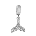 Sparkling silver whale tail charm bead with clear cubic zirconia for bracelets - Whale Tail (NO.14)