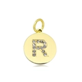 Vergulde roestvrijstalen ketting hanger met letter R voorzien van micro-gezette zirkonia - Set van 3 / Letter R (Magenta)