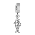 Silver stainless steel fish charm bead with sparkling crystals for DIY bracelets - Little Fish (NO.15)