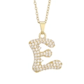 Detailed close-up of golden letter E pendant necklace with sparkling pavé zircons - Letter E Pendant Only (Without Chain)
