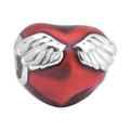 Polished red heart charm with silver wing relief for DIY bracelet accessories - Heart with Wings Relief