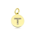 Vergulde roestvrijstalen hanger met een sprankelende, met diamant gezette letter T - Set van 3 / Letter T (Lichtgeel)