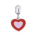 Polished silver heart charm with red and pink enamel for DIY beaded bracelets - Double Layer Pink Heart