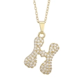 Detail of gold pendant necklace featuring letter H with sparkling pavé crystals - Letter H Pendant Only (Without Chain)