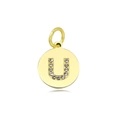 18k vergulde roestvrijstalen ketting met een hanger met de letter U en ingelegde diamanten - Set van 3 / Letter U (Heldergeel)