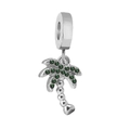 Silver palm tree charm bead with green gemstones for ocean series DIY jewelry - Coconut Tree Green (NO.19)