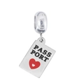 Silver passport charm bead with red heart design for custom DIY charm bracelets - Passport Travel Theme Heart