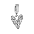 Pendentif coeur argenté avec cristaux pavés et anneau pour la création de bijoux DIY - Coeur Entièrement Pavé
