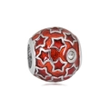 Red enamel charm bead with silver star patterns and zircon for DIY bracelets - Bright Red Star Style
