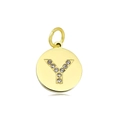 Gepolijste 18k vergulde ronde kettinghanger met een sprankelende diamanten letter Y - Set van 3 / Letter Y (Oranje)