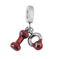Red enamel dumbbell and kettlebell heart charm for DIY charm bracelets - Gym Fitness Dumbbell Kettlebell