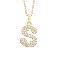 Close-up of gold plated letter S heart pendant necklace with shimmering cubic zirconia - Letter S Pendant Only (Without Chain)