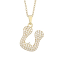 Detail of gold-plated copper heart necklace featuring a micro-paved zircon letter pendant - Letter U Pendant Only (Without Chain)