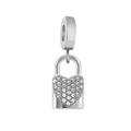 Charm cadenas en forme de cœur argenté avec cristaux pavés pour bracelets DIY - Cadenas coeur