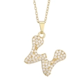 Detail of gold-tone script letter L pendant with cubic zirconia stones on an O-chain - Letter W Pendant Only (Without Chain)