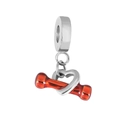 Silver heart charm with orange dumbbell for DIY bracelets in stainless steel - Heart and Dumbbell Combination
