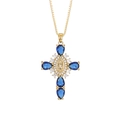 Macro-opname van Maria-kruishanger met blauwe peervormige stenen en witte zirkonia - Stijl 37 (Hanger Zonder Ketting)