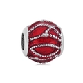Red enamel clover flower charm bead with silver wave patterns for DIY jewelry - Wave Silver Line Red Charm