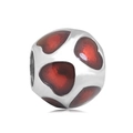 Silver heart bead with red enamel finish for DIY jewelry and Pandora style bracelets - Red Wing Heart