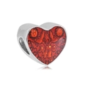 Abalorio de corazón de plata con esmalte rojo y grabado Amor para pulseras DIY - Corazón AMOR
