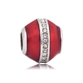 Red enamel 316L stainless steel charm bead with zircon inlay for DIY jewelry - Red Enamel With Rhinestone Style (NO.4)