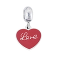 Red heart charm in silver stainless steel with Love engraving for DIY bead bracelets - Love Script Red Heart Enamel