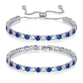 Silver plated tennis bracelet set with blue and clear zircons in two closure styles - Bracelet Set / Blue and White