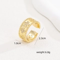 Anello aperto largo dorato con motivi a quadrifoglio e intarsi in zircone - Stile Quadrifoglio (JZ--004) / Oro