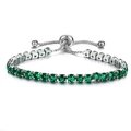 Adjustable 4mm green cubic zirconia tennis bolo bracelet in polished silver finish - Silver-Green
