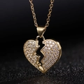 Collana con ciondolo a cuore spezzato placcata in oro 18 carati con pietre di zircone - A (Ciondolo Singolo)