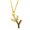 Gold crown pendant necklace featuring letter Y with colorful zircons and crystal details - Necklace (With Stainless Steel O-Chain) / Letter Y