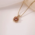 Elegante collar de cobre dorado con colgante de circón ámbar y micro-pavé chic - Naranja