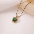 Collar de frasco de perfume hexagonal dorado con piedra verde y circonitas - Verde Elegante