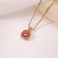 Elegante collar dorado con colgante de frasco de perfume en circón rosa y diamantes - Rosa