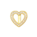 Makro-Detail des vergoldeten Herzanhängers mit weißen Zirkonia für DIY Armbänder - Goldbasis Hohlherz Weißer Strasskreis (SY-010)
