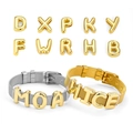 DIY mesh strap bracelet with gold 3D balloon alphabet letters on a white background - 10mm Watch Strap / Gold